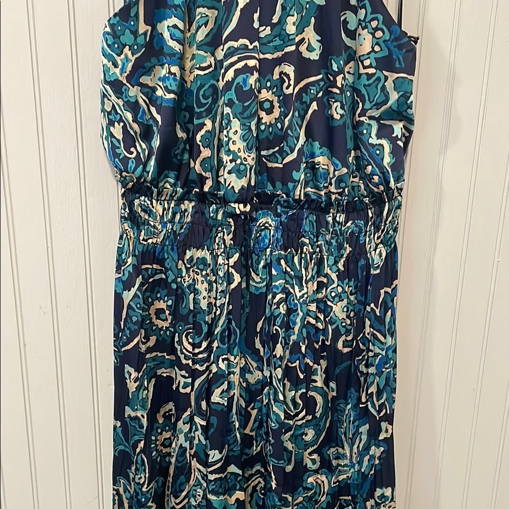 Nicole Miller Blue Paisley Floral Halter Midi Sundress | LARGE NWT - Picture 6 of 16